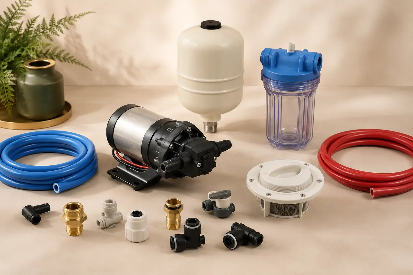 Komponenten für das Camper-Wassersystem